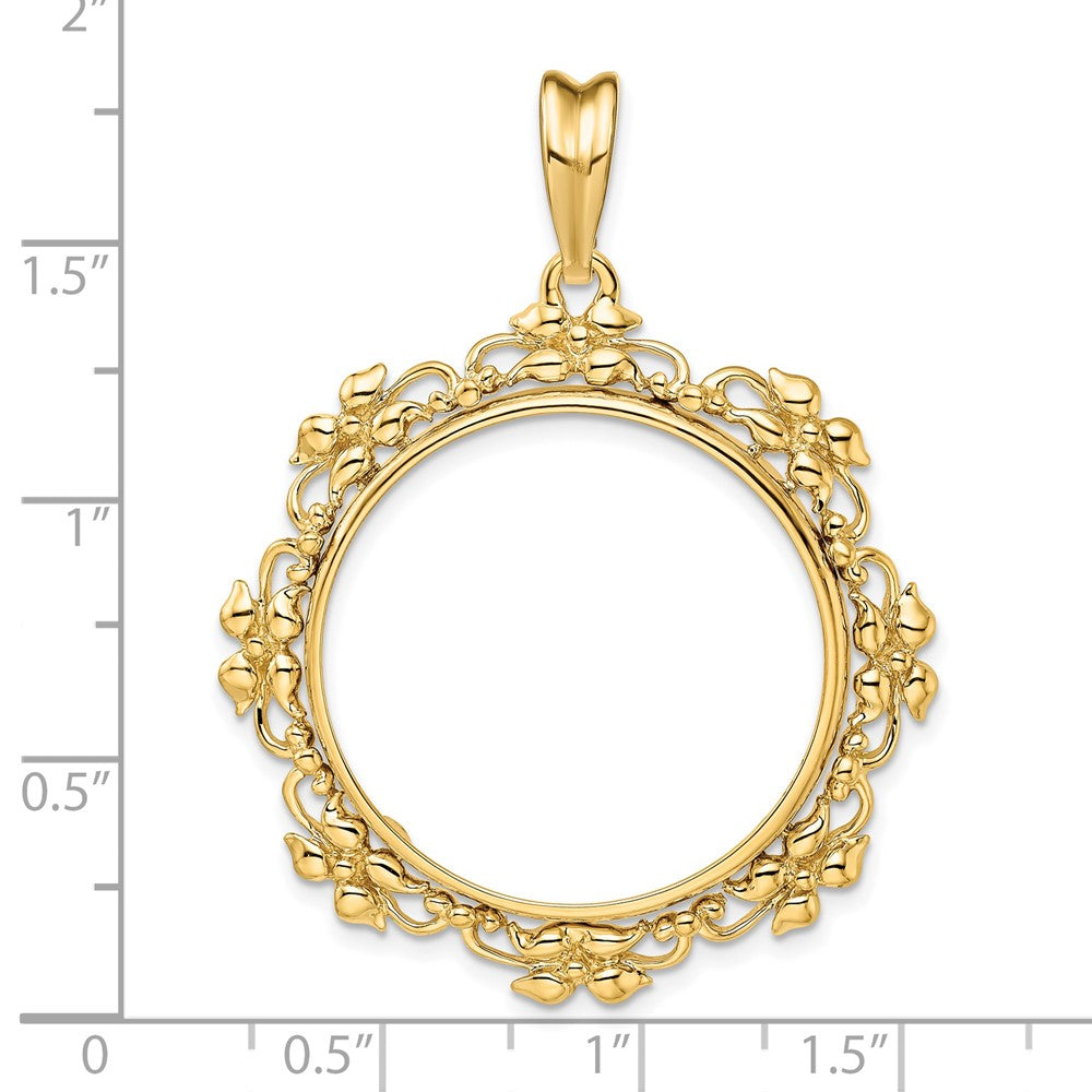 FJC Finejewelers 14 kt Yellow Gold Polished Flower Blossom 27.0mm Prong Coin Bezel Pendant