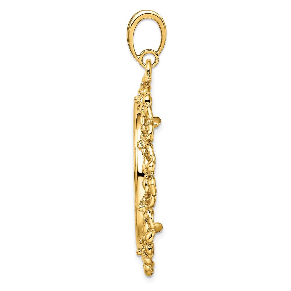 FJC Finejewelers 14 kt Yellow Gold Polished Flower Blossom 27.0mm Prong Coin Bezel Pendant