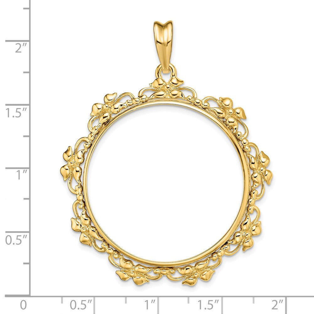 FJC Finejewelers 14 kt Yellow Gold Polished Flower Blossom 32.7mm Prong Coin Bezel Pendant
