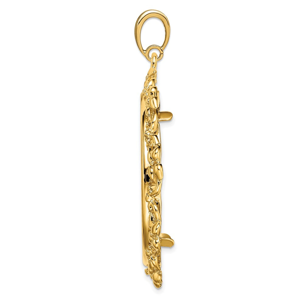 FJC Finejewelers 14 kt Yellow Gold Polished Flower Blossom 32.7mm Prong Coin Bezel Pendant