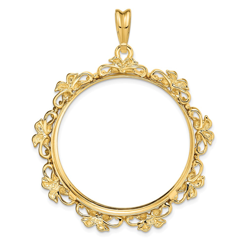 FJC Finejewelers 14 kt Yellow Gold Polished Flower Blossom 32.7mm Prong Coin Bezel Pendant