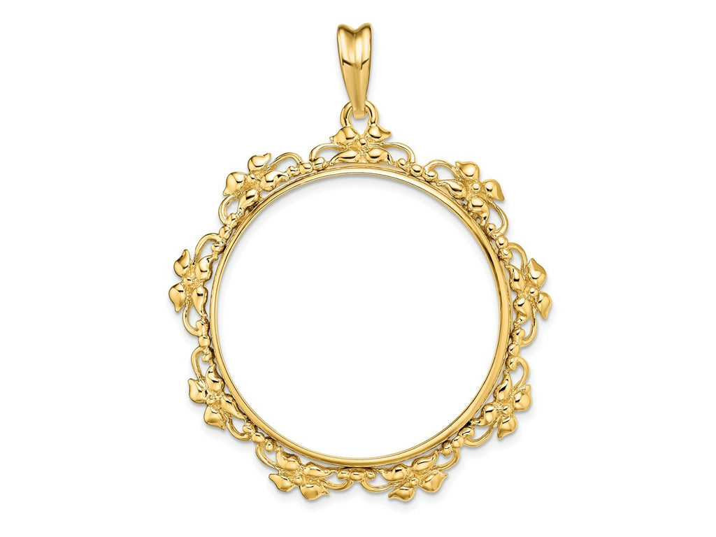 FJC Finejewelers 14 kt Yellow Gold Polished Flower Blossom 32.7mm Prong Coin Bezel Pendant