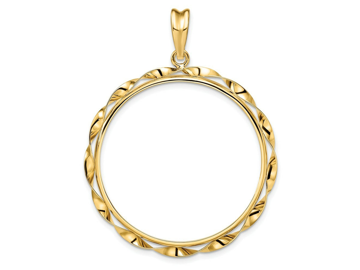 FJC Finejewelers 14 kt Yellow Gold Hand Twisted Ribbon 32.0mm Prong Coin Bezel Pendant