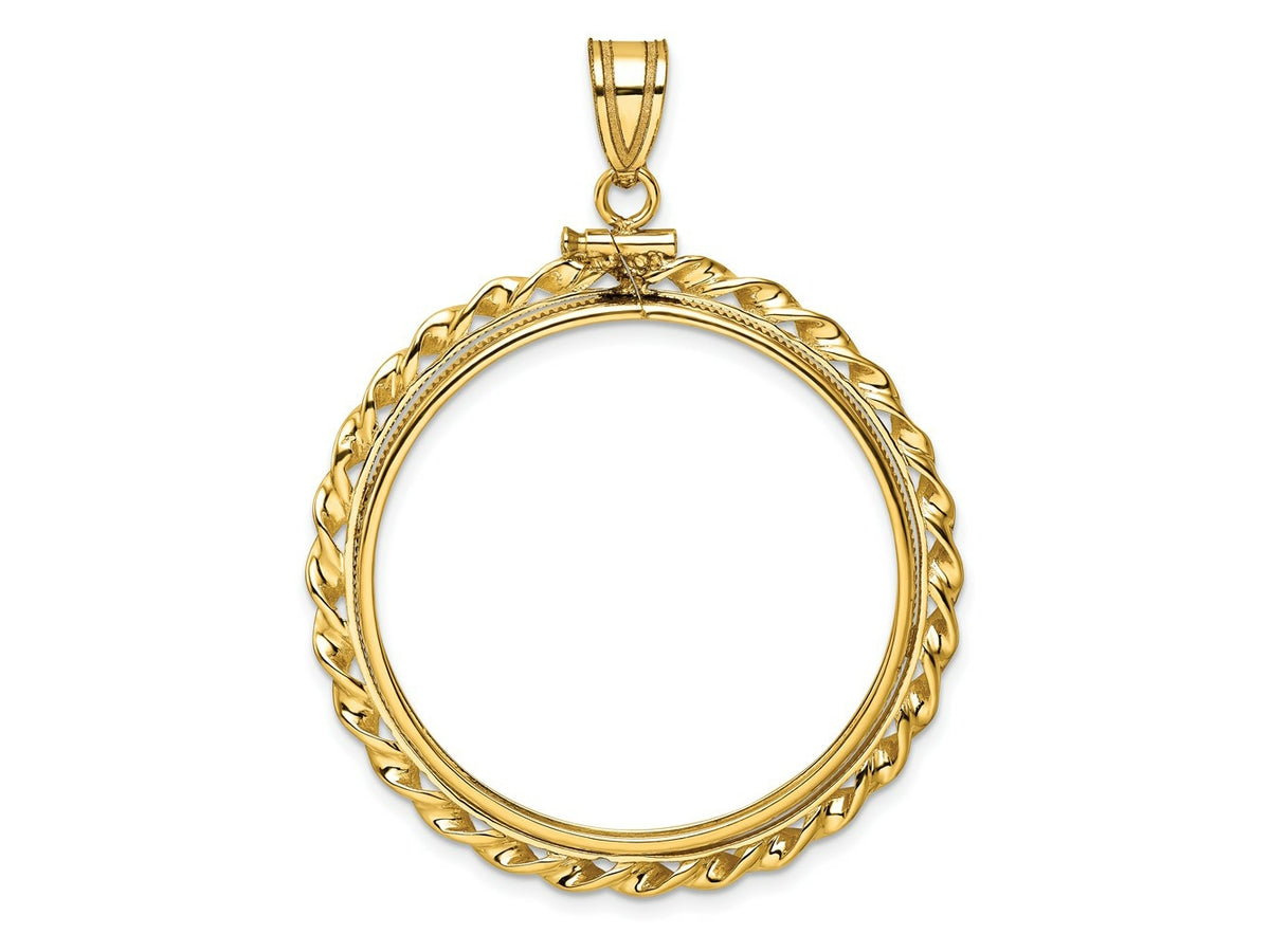 FJC Finejewelers 14 kt Yellow Gold Wide Twisted Wire 32.0mm x 2.85mm Screw Top Coin Bezel Pendant