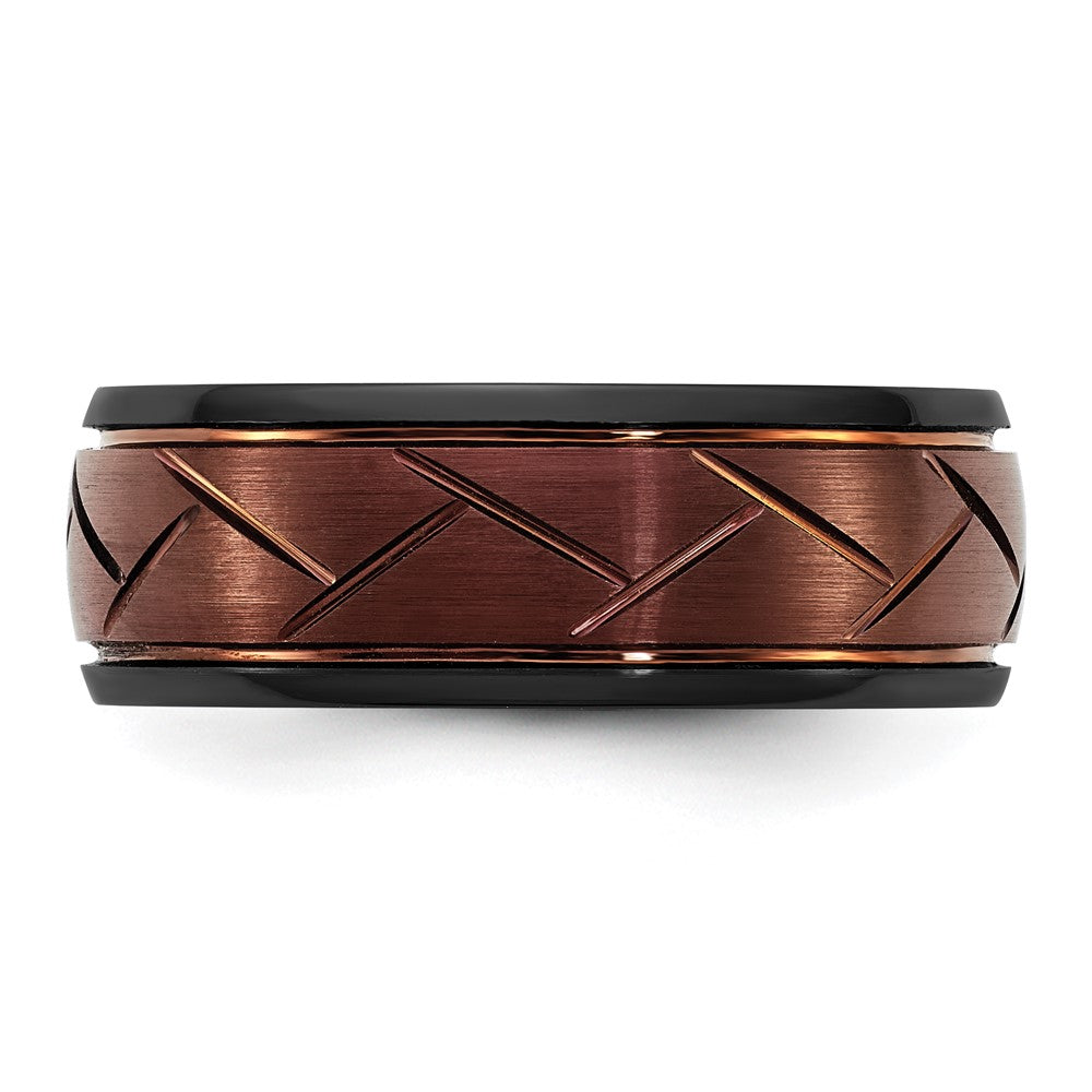 FJC Finejewelers Ceramic Black Polished with Red IP-plated Scratch Finish Grooved Center Wedding Band 8 mm