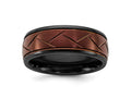 FJC Finejewelers Ceramic Black Polished with Red IP-plated Scratch Finish Grooved Center Wedding Band 8 mm