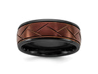 FJC Finejewelers Ceramic Black Polished with Red IP-plated Scratch Finish Grooved Center Wedding Band 8 mm