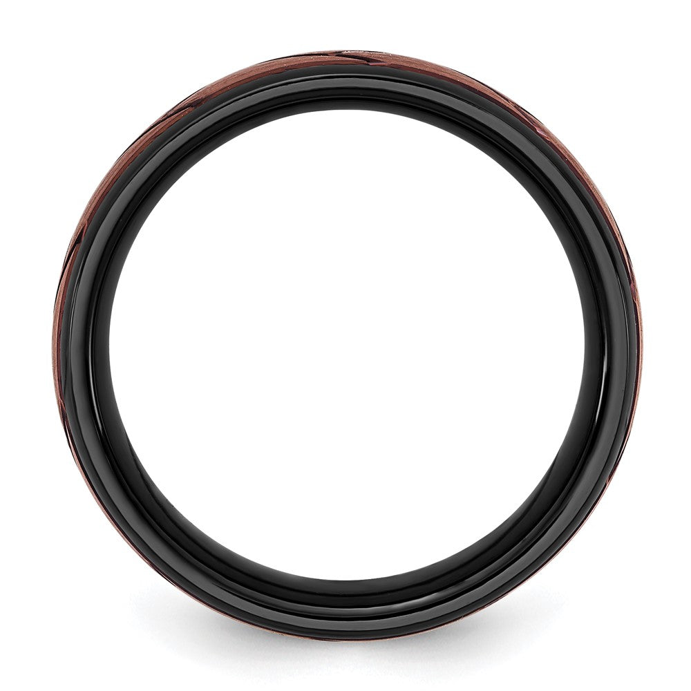 FJC Finejewelers Ceramic Wedding Band Black with Red IP-plated Scratch Finish Grooved Center 8 mm