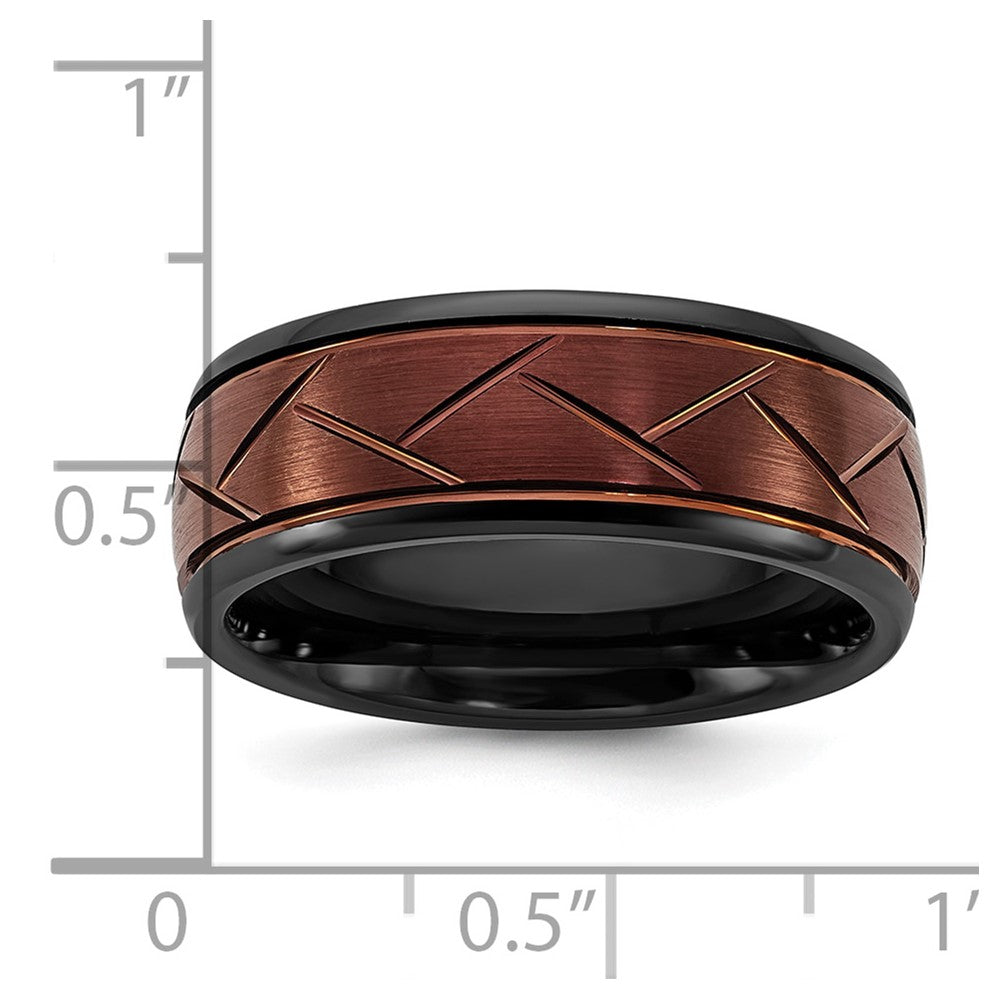 FJC Finejewelers Ceramic Wedding Band Black with Red IP-plated Scratch Finish Grooved Center 8 mm