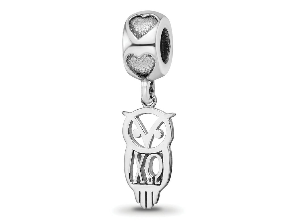 LogoArt 925 Sterling Silver Rhodium Plated Chi Omega Own Charm on Heart Bead