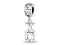 LogoArt 925 Sterling Silver Rhodium Plated Chi Omega Vertical Letters Heart Bead
