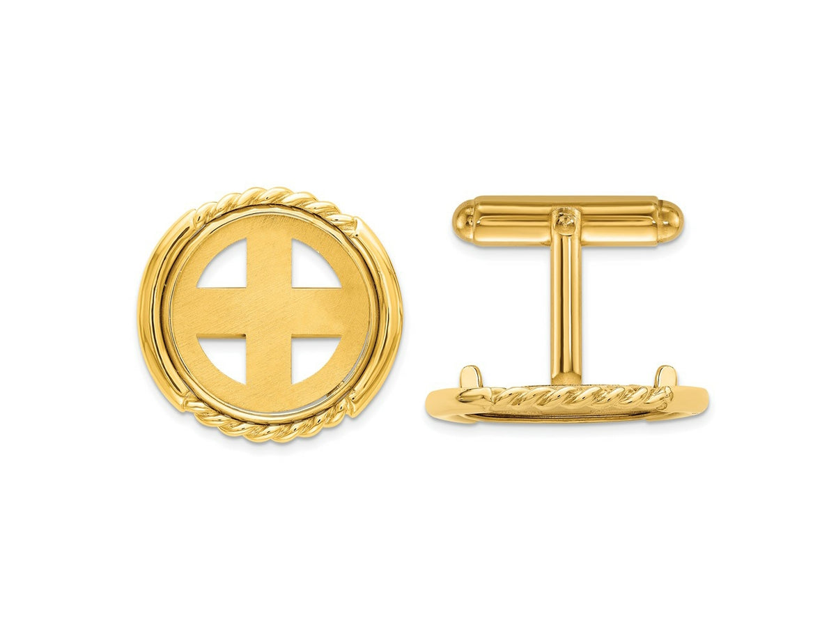 FJC Finejewelers 14 kt Yellow Gold Men's Bright and Twisted 16.5mm Coin Bezel Cuff Links