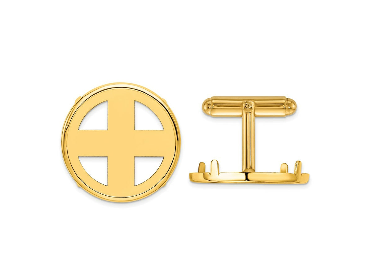 FJC Finejewelers 14 kt Yellow Gold Men's Polished Classic 21.6mm Coin Bezel Cuff Links