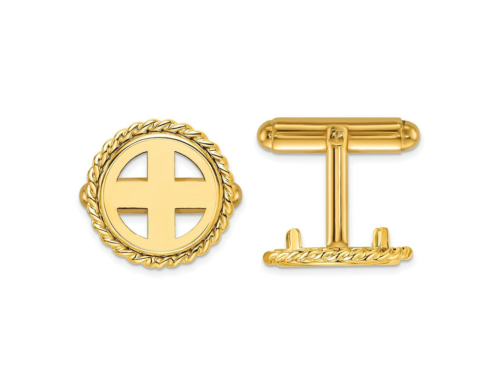 FJC Finejewelers 14 kt Yellow Gold Men's Polished Twisted Wire 13.0mm Coin Bezel Cuff Links