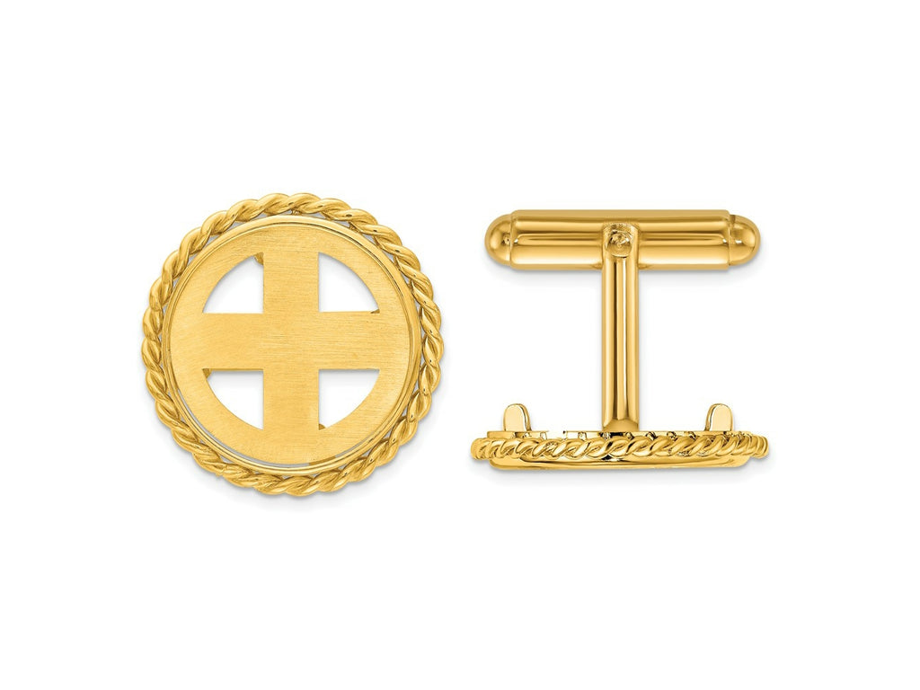FJC Finejewelers 14 kt Yellow Gold Men's Polished Twisted Wire 16.5mm Coin Bezel Cuff Links