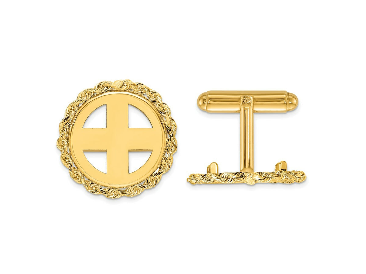FJC Finejewelers 14 kt Yellow Gold Men's Polished Rope 16.5mm Coin Bezel Cuff Links