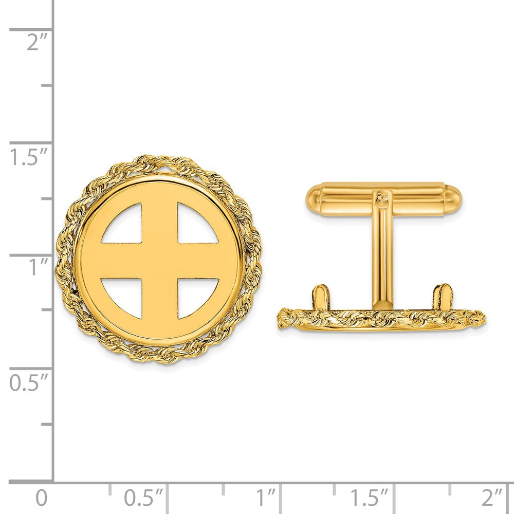 FJC Finejewelers 14 kt Yellow Gold Men's Polished Rope 18.0mm Coin Bezel Cuff Links