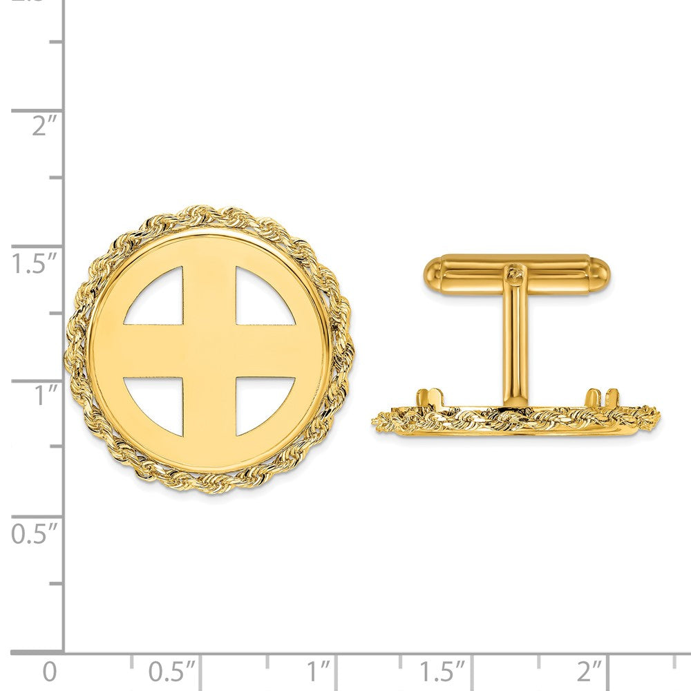 FJC Finejewelers 14 kt Yellow Gold Men's Polished Rope 22.0mm Coin Bezel Cuff Links