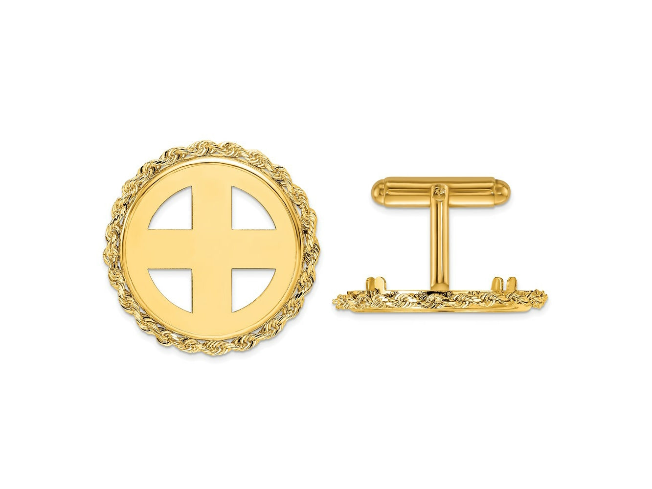 FJC Finejewelers 14 kt Yellow Gold Men's Polished Rope 22.0mm Coin Bezel Cuff Links
