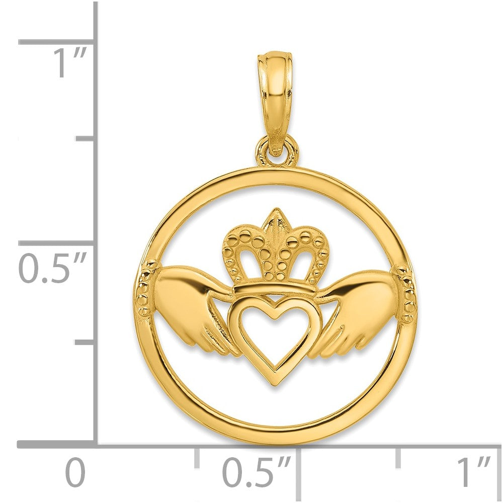 FJC Finejewelers 14 kt Yellow Gold Claddagh Circle Charm 20 x 18 mm