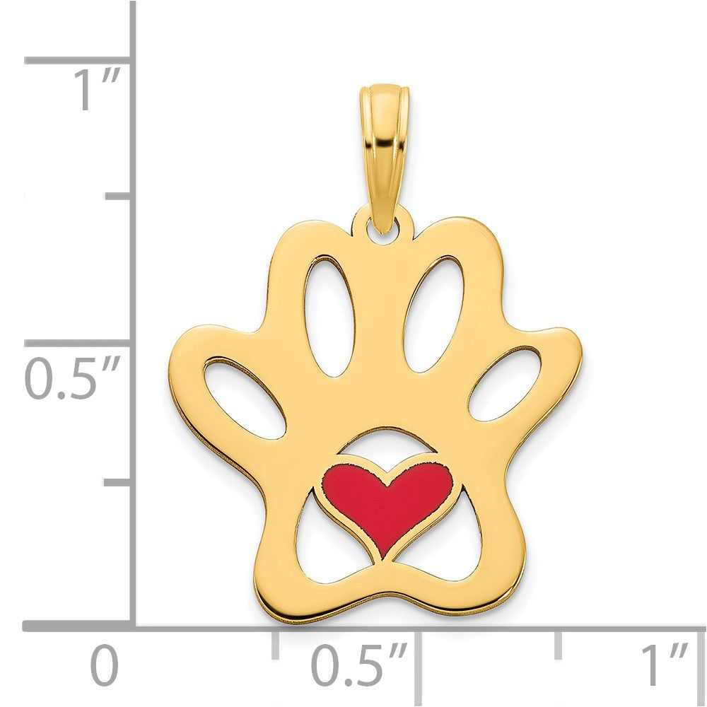 FJC Finejewelers 14 kt Yellow Gold Enameled Epoxy Paw Print with Heart Charm 19 mm