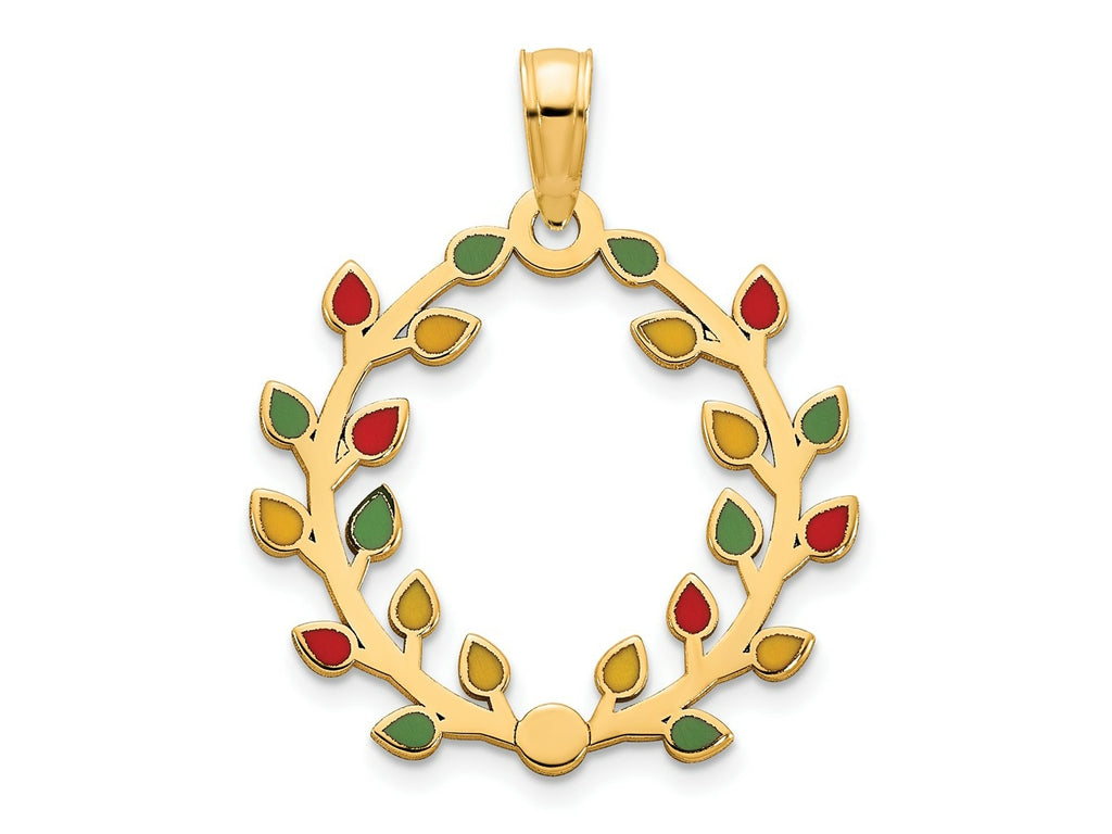 FJC Finejewelers 14 kt Yellow Gold Polished Epoxy Christmas Light Wreath Charm 24 x 18 mm