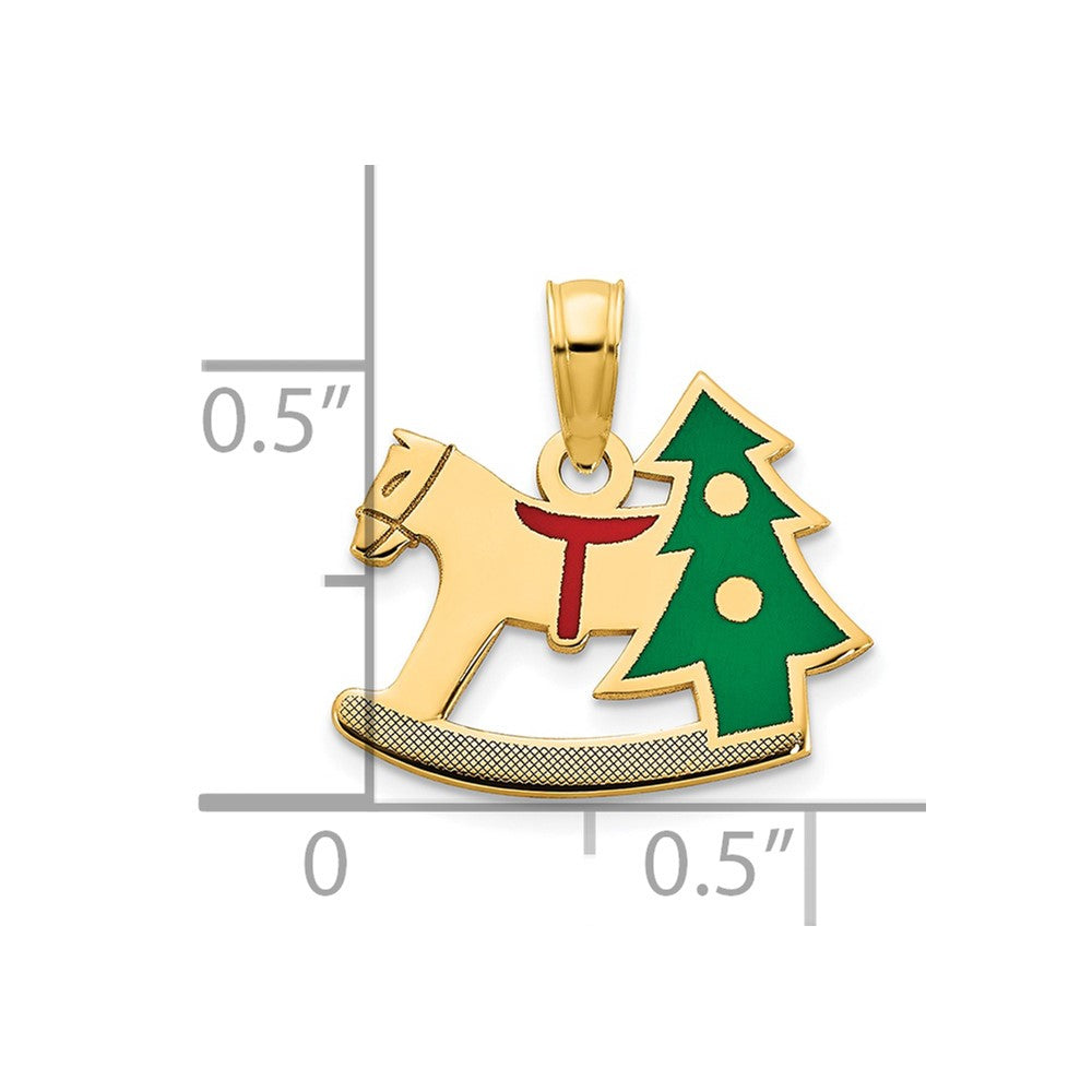 FJC Finejewelers 14 kt Yellow Gold Polished Epoxy Rocking Horse with Christmas Tree Charm 15 mm