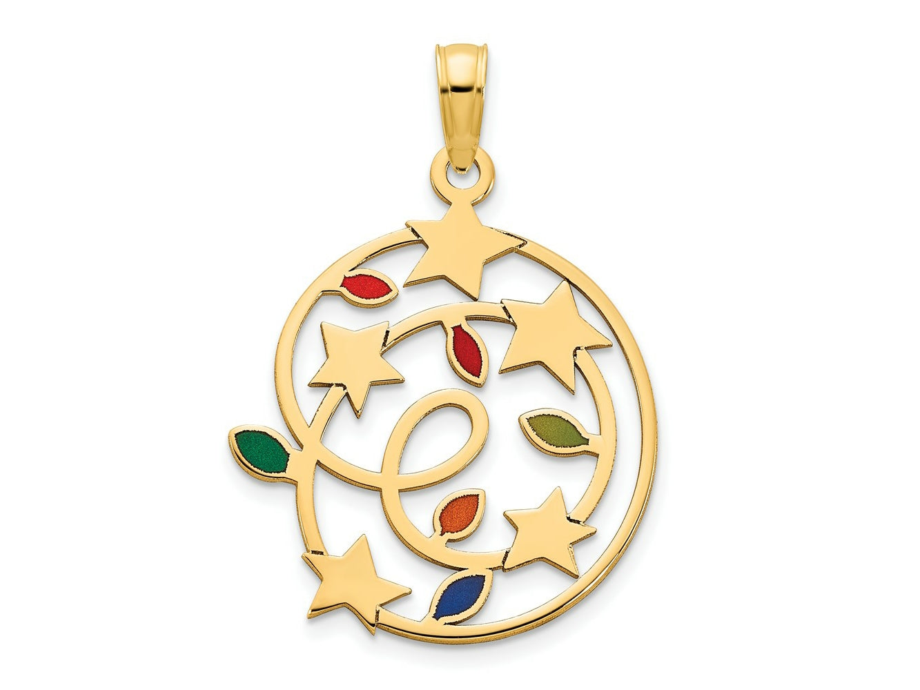 FJC Finejewelers 14 kt Yellow Gold Epoxy Christmas Lights and Stars Charm 17 mm