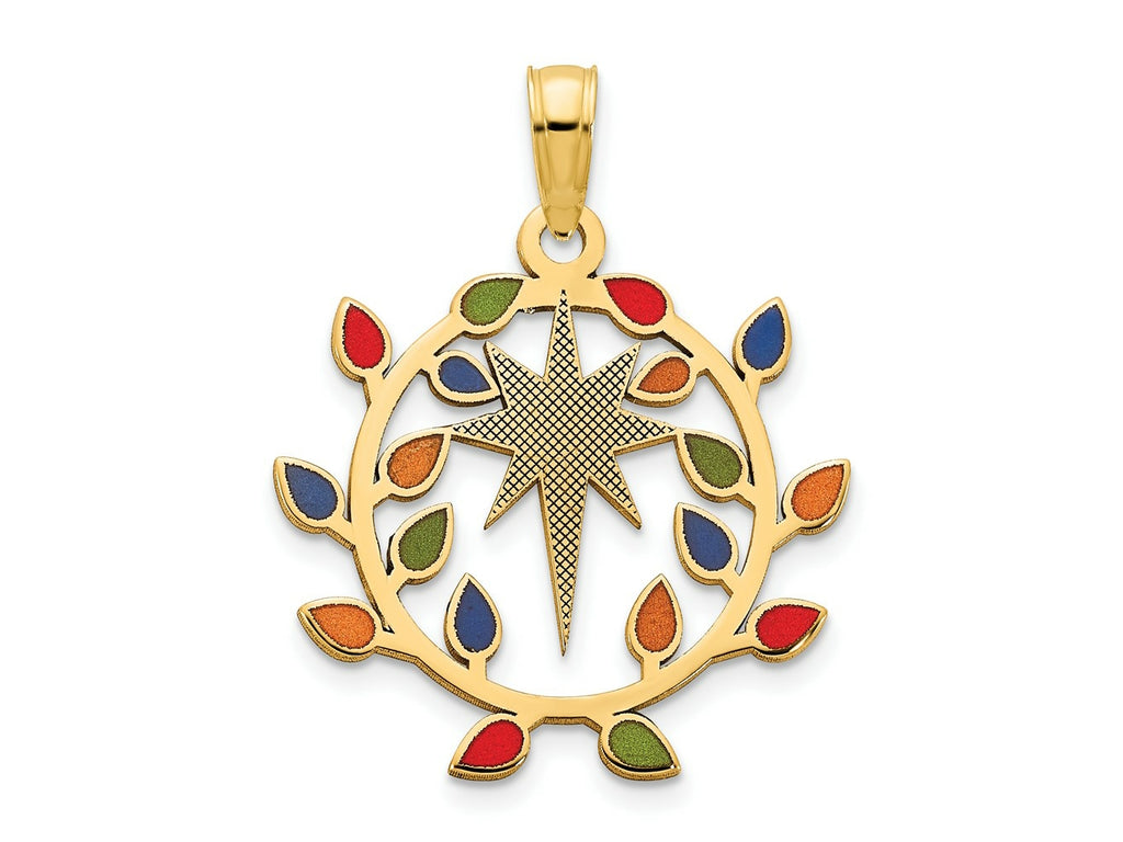 FJC Finejewelers 14 kt Yellow Gold Epoxy Christmas Lights and North Star Charm 24 x 17 mm