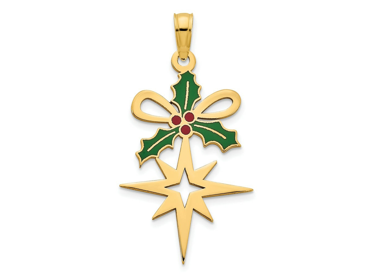 FJC Finejewelers 14 kt Yellow Gold Epoxy Holly and North Star Charm 30 x 15 mm