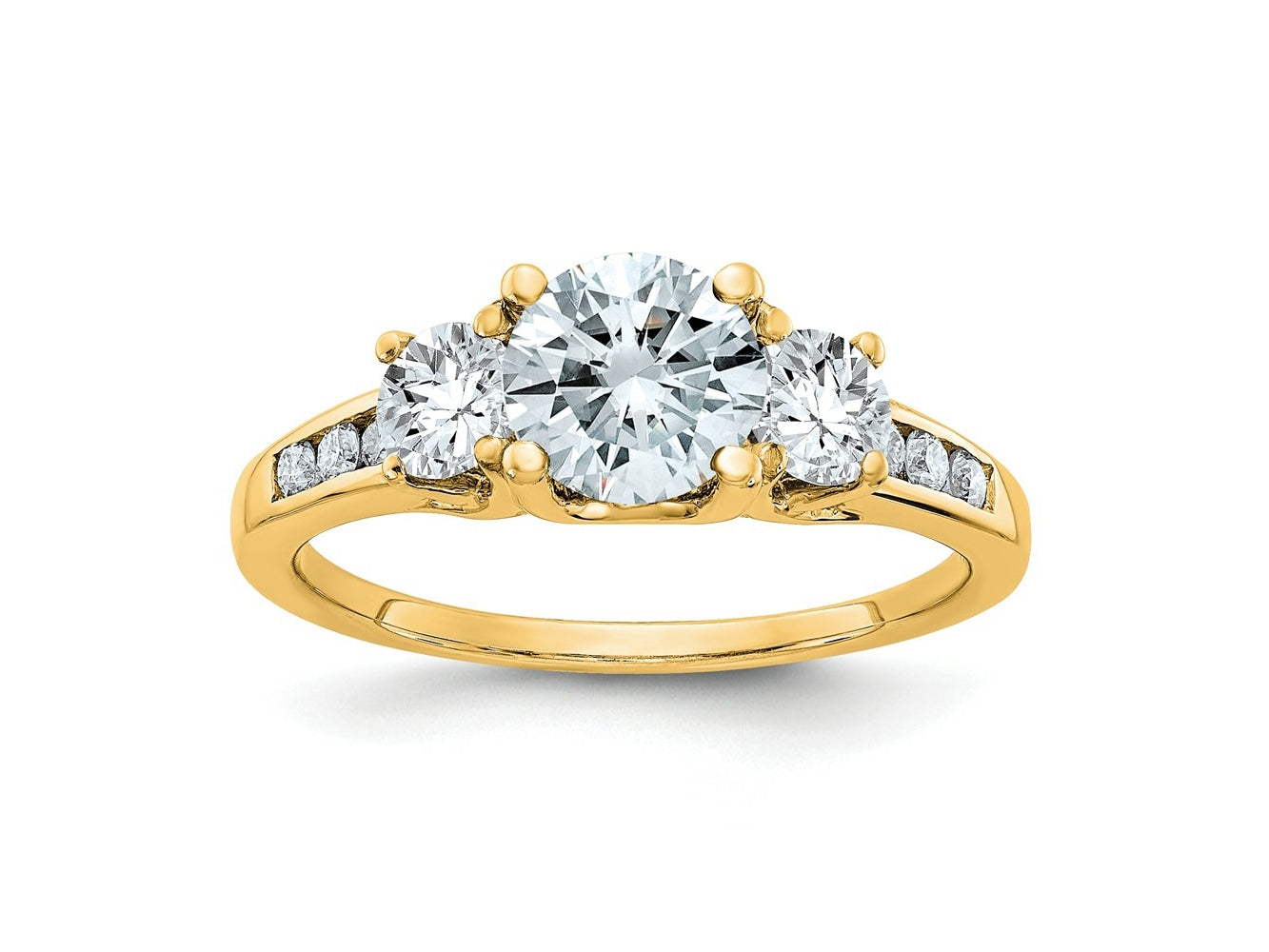 FJC Finejewelers 14 kt Yellow Gold 1.50ct. Three Stone with Sides D E F Pure Light Moissanite Engagement Ring