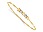 FJC Finejewelers 14 kt Yellow Gold and White Rhodium Bright Cut Hearts Slip On Bangle 7.5 Inches x 5.7 mm