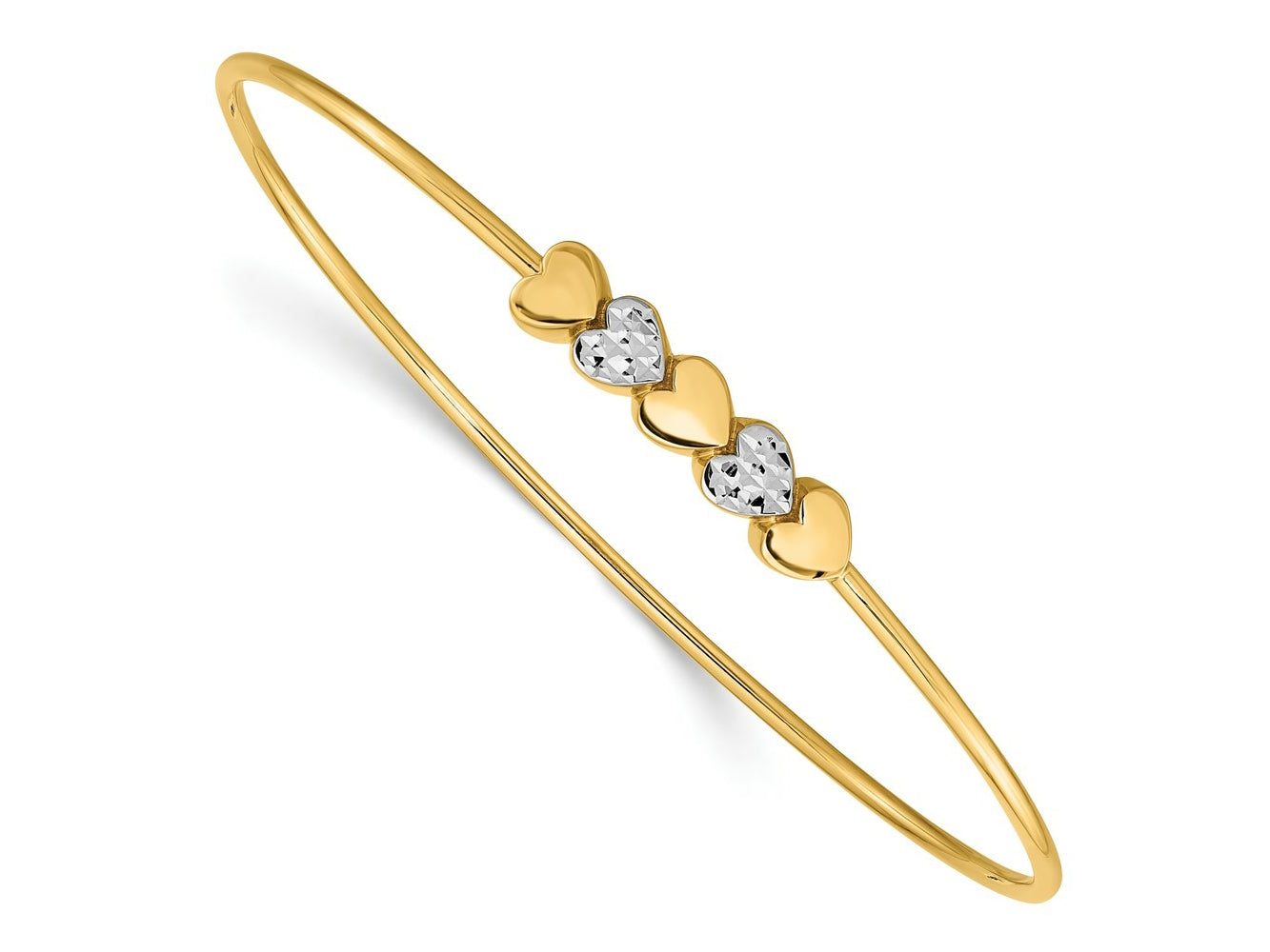 FJC Finejewelers 14 kt Yellow Gold and White Rhodium Bright Cut Hearts Slip On Bangle 7.5 Inches x 5.7 mm