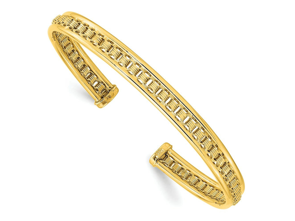FJC Finejewelers 14 kt Yellow Gold Polished and Textured Cuff Bangle 7.25 Inches x 6.8 mm