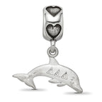 LogoArt 925 Sterling Silver Rhodium Plated Delta Delta Delta Dolphin On Heart Bead