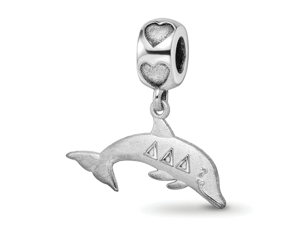 LogoArt 925 Sterling Silver Rhodium Plated Delta Delta Delta Dolphin On Heart Bead