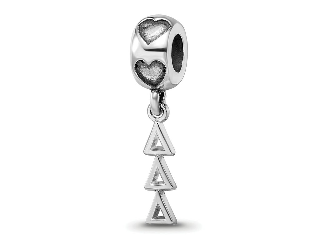 LogoArt 925 Sterling Silver Rhodium Plated  Delta Delta Delta Vertical Letters Heart Bead