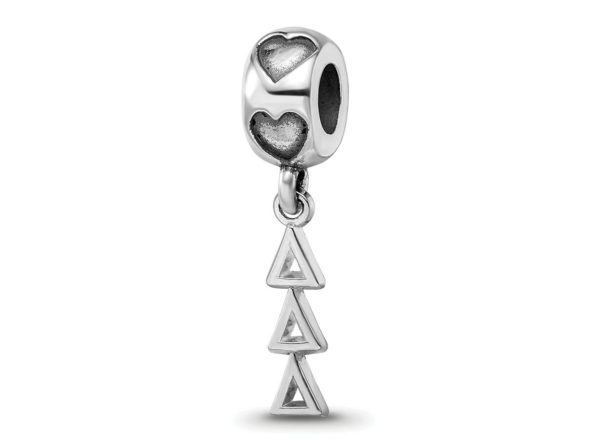 LogoArt 925 Sterling Silver Rhodium Plated  Delta Delta Delta Vertical Letters Heart Bead
