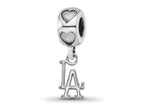 LogoArt 925 Sterling Silver Rhodium Plated Los Angeles Dodgers LA MLB on Heart Bead