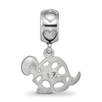 LogoArt 925 Sterling Silver Rhodium Plated Delta Zeta Turtle on Heart Bead