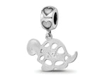 LogoArt 925 Sterling Silver Rhodium Plated Delta Zeta Turtle on Heart Bead