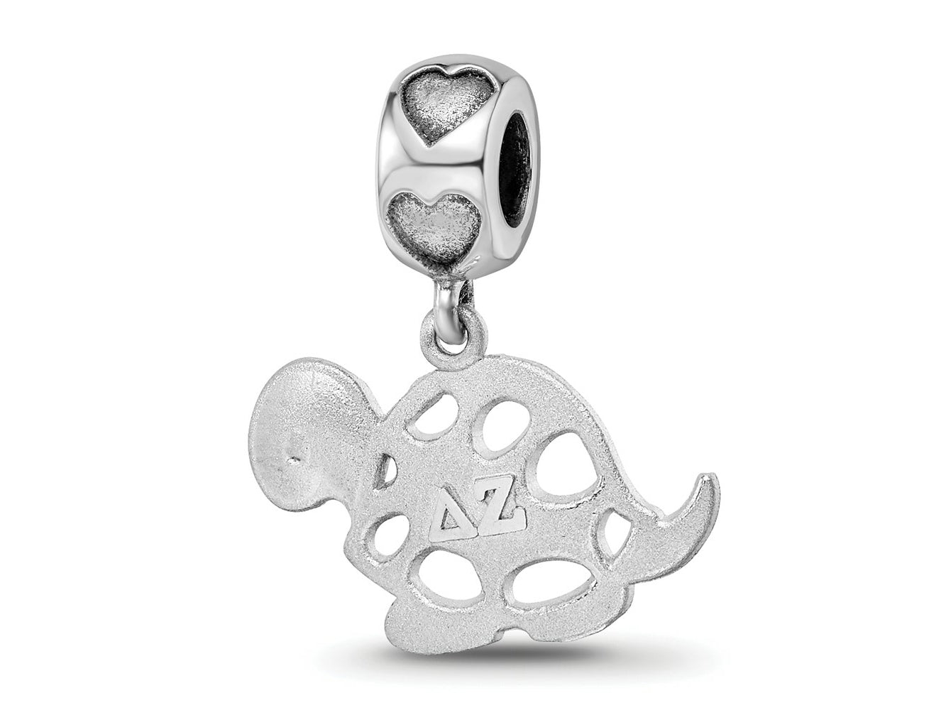 LogoArt 925 Sterling Silver Rhodium Plated Delta Zeta Turtle on Heart Bead