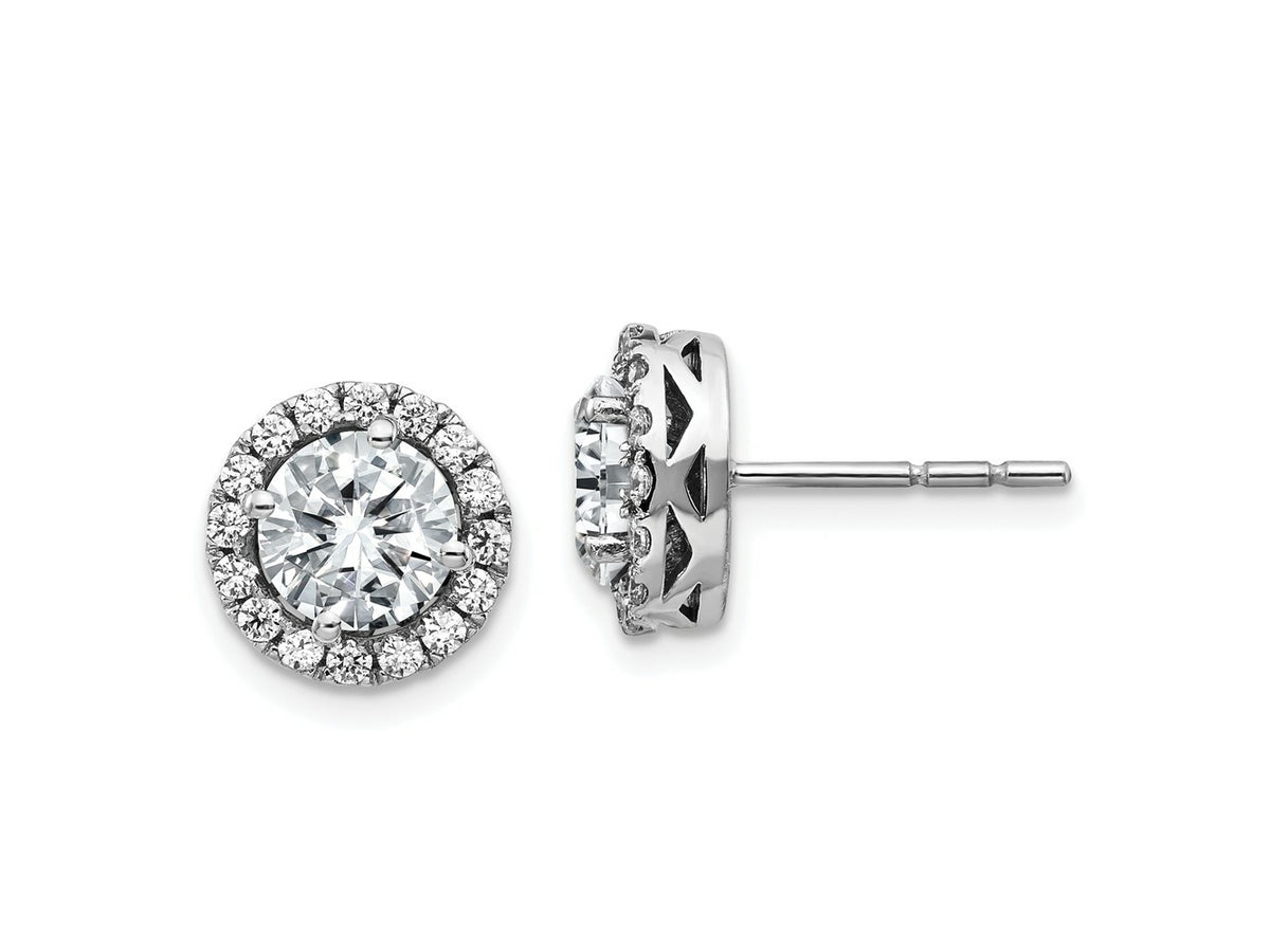 FJC Finejewelers 14 kt White Gold Round Halo G H I True Light Moissanite Earrings 10 x 10 mm