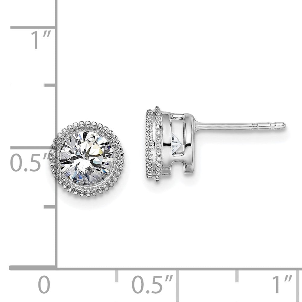 FJC Finejewelers 14 kt White Gold Stud Round Beaded Bezel G H I True Light Moissanite Earrings 7 x 7 mm