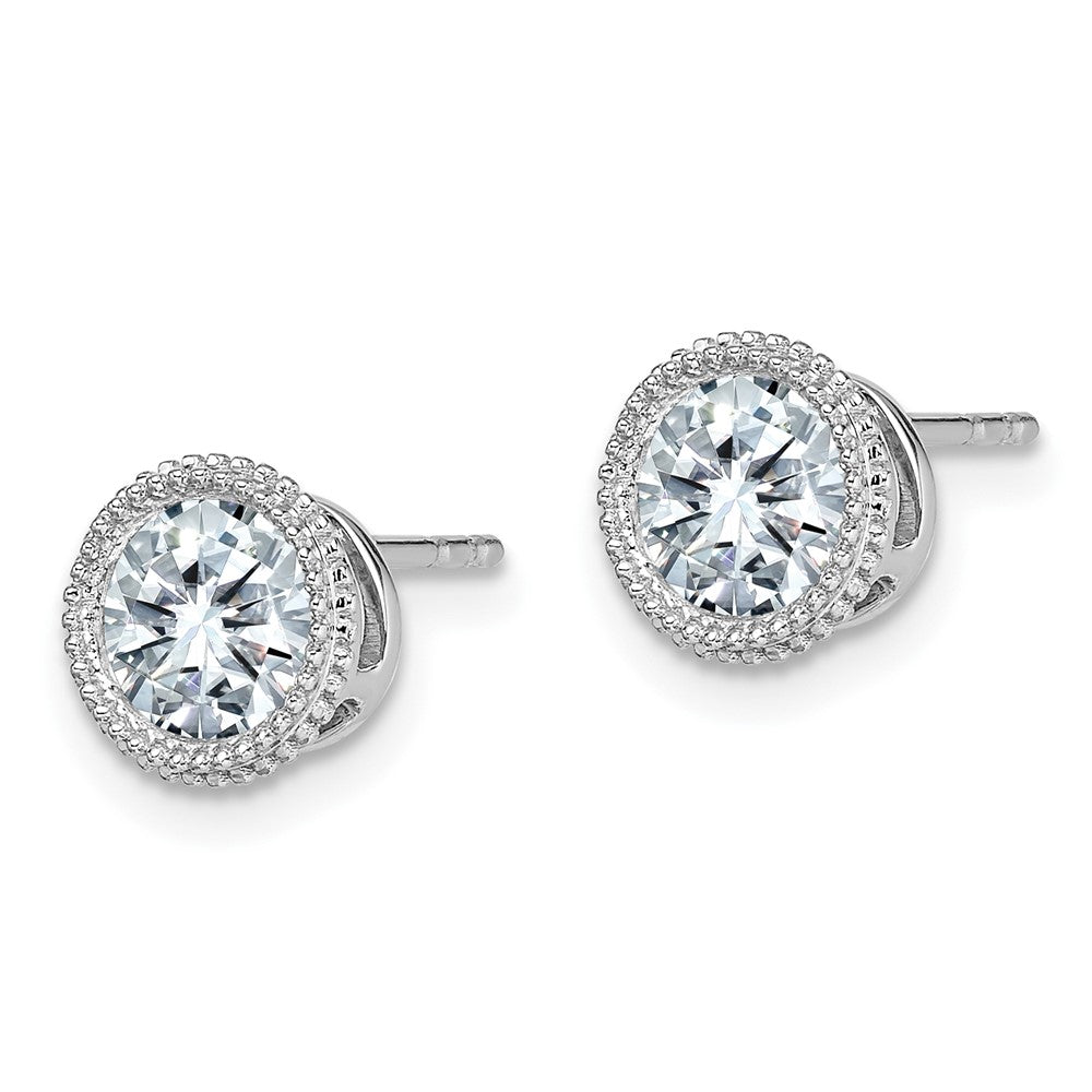 FJC Finejewelers 14 kt White Gold Stud Round Beaded Bezel G H I True Light Moissanite Earrings 7 x 7 mm