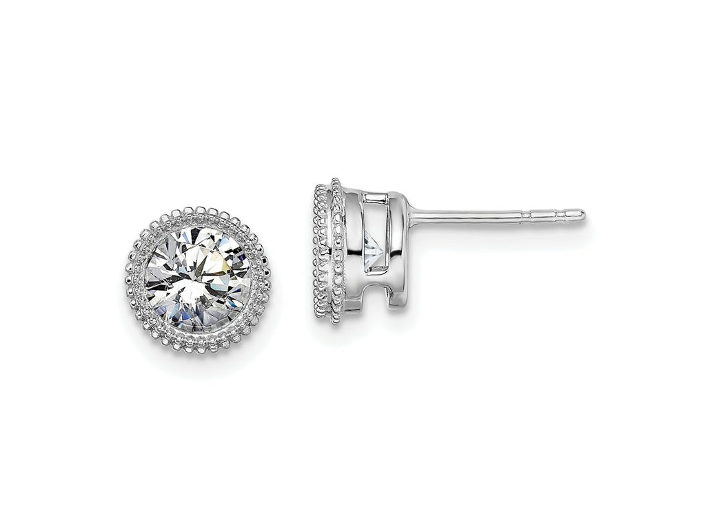 FJC Finejewelers 14 kt White Gold Stud Round Beaded Bezel G H I True Light Moissanite Earrings 7 x 7 mm