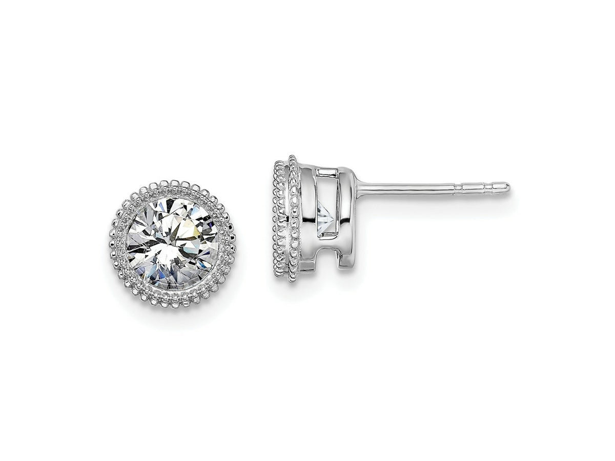 FJC Finejewelers 14 kt White Gold Stud Round Beaded Bezel G H I True Light Moissanite Earrings 7 x 7 mm