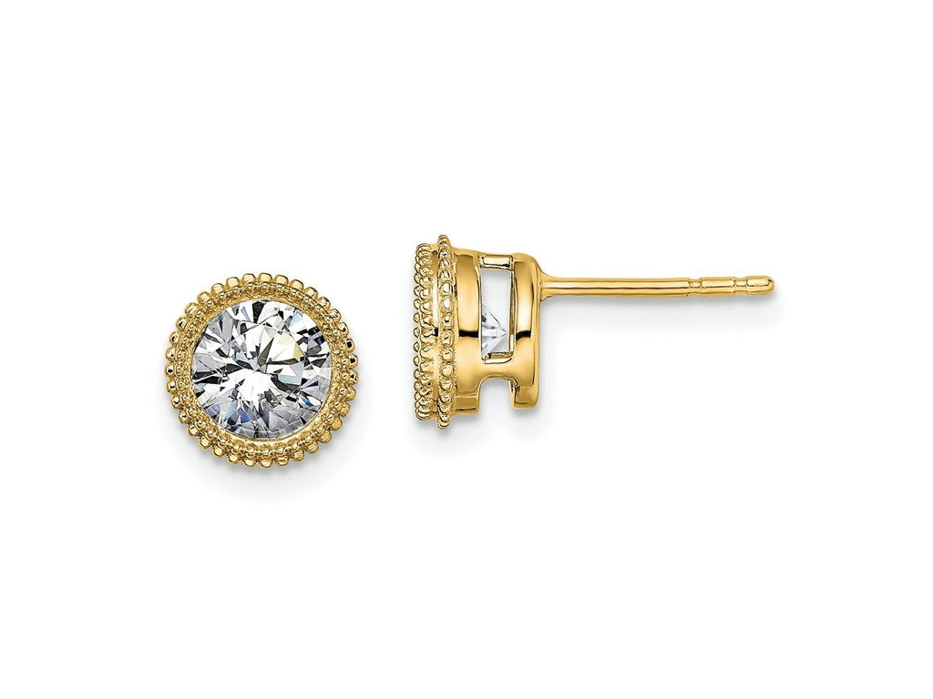 FJC Finejewelers 14 kt Yellow Gold Stud Round Beaded Bezel G H I True Light Moissanite Earrings 7 x 7 mm