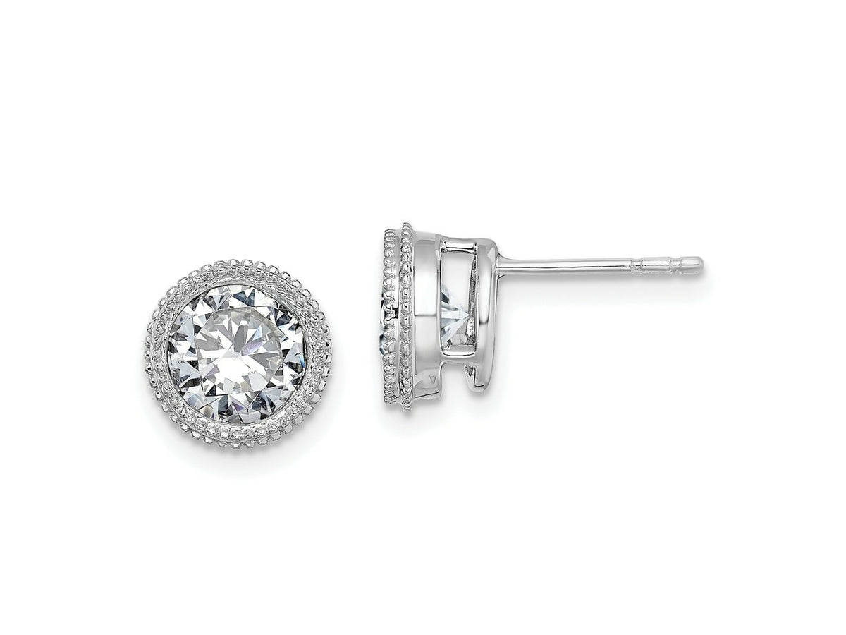 FJC Finejewelers 14 kt White Gold Stud Round Beaded Bezel G H I True Light Moissanite Earrings 8 x 8 mm