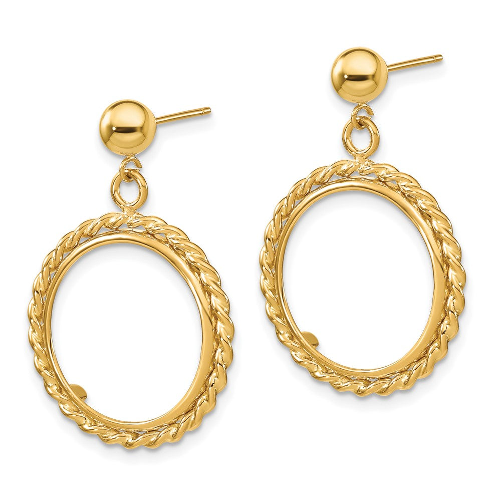 FJC Finejewelers 14 kt Yellow Gold Twisted Wire 16.5mm Prong Coin Bezel Post Dangle Earrings 29 x 20 mm